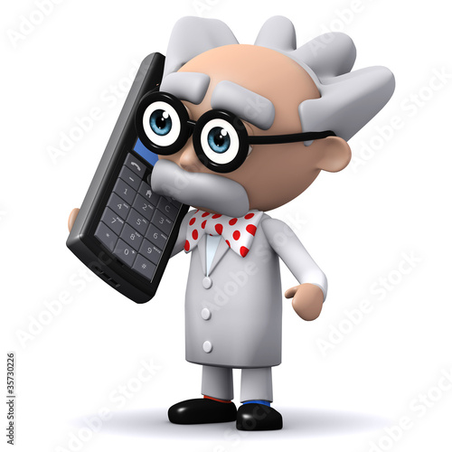 Illustration: 3d Mad Scientist makes a very important call. 3d Mad Scientist makes a very important call.