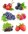 set fresh berries with green leaf