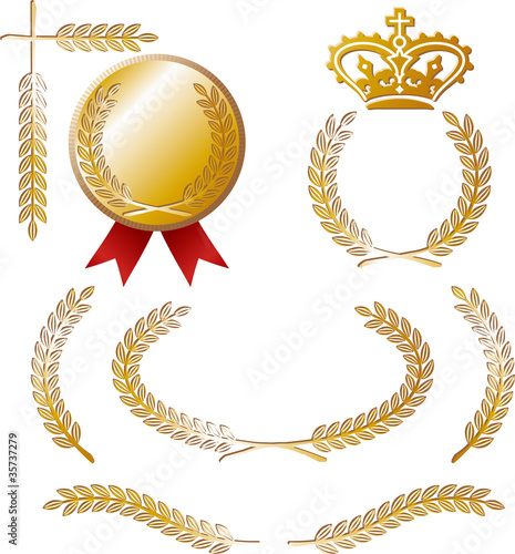Vector: vector set: calligraphic elements and medal vector set: calligraphic elements and medal