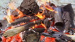 Burn fire with wood and charcoal