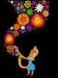 woman opens bottle and leave flowers