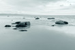 Blue toned tranquil scene at Criccieth  beach