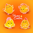 Easter card with four chickens (roosters and hens). Vector