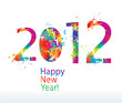 New Year's card 2012 with colorful drops and sprays on a white
