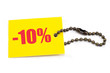 Yellow tag with chain showing 10% discount Yellow tag with chain showing 10% discount