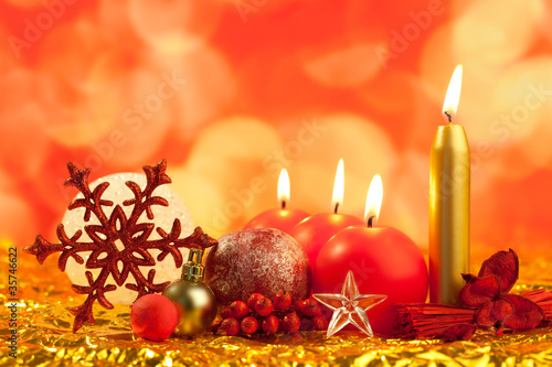 Photo: christmas red snowflake with candles christmas red snowflake with candles