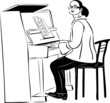 sketch of a woman pianist in glasses
