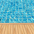 Wooden floor beside the blue swimming pool Wooden floor beside the blue swimming pool