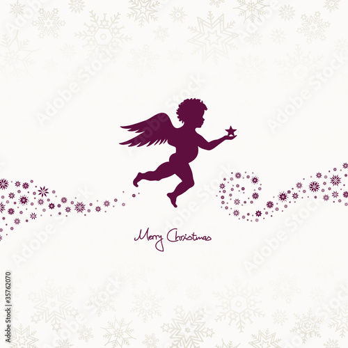 Vektor: Flying Christmas Angel Holding Star Purple Flying Christmas Angel Holding Star Purple