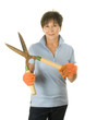 cute middle age woman garden hand tool hedge trimmer shears