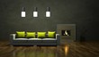 Illustration: Wohndesign - Sofa vor Kamin beleuchtet Wohndesign - Sofa vor Kamin beleuchtet