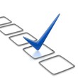 Checklist with blue check isolated on white