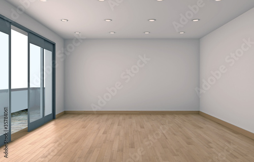 Illustration: Interno vuoto con finestra rendering Interno vuoto con finestra rendering