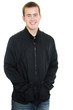 Businessman smiling on white background.