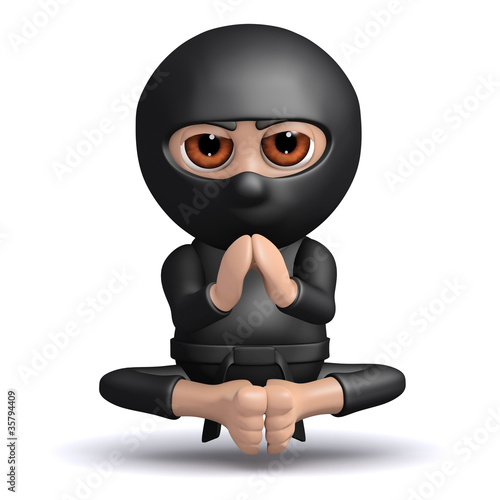 Illustration: 3d Ninja meditates while levitating. 3d Ninja meditates while levitating.