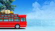 red bus adventure on beach red bus adventure on beach