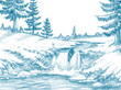 Mountain river pencil drawing
