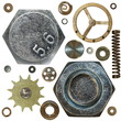Gears, Screw heads, spring, bolts, steel nuts, old metal Gears, Screw heads, spring, bolts, steel nuts, old metal