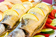 Baked mackerel with vegetables and lemon