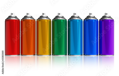 Illustration: Set of rainbow paint spray cans Set of rainbow paint spray cans