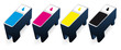 CMYK ink cartridges in perspective