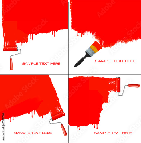 Vector: Red roller painting the white wall. Background vector. Red roller painting the white wall. Background vector.