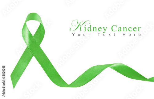 Photo: Kelly Green Ribbon for Kidney Cancer with copy space Kelly Green Ribbon for Kidney Cancer with copy space