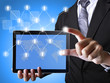 Businessman touch back touch pad