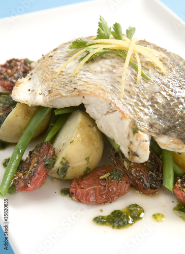 Photo: Grilled cob seafood on bed of vegetables Grilled cob seafood on bed of vegetables