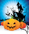 halloween haunted house and pumpkin