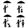 Vektor: Silhouette man protect kid, woman, dog under umbrella. Silhouette man protect kid, woman, dog under umbrella.