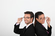 Business couple wearing glasses