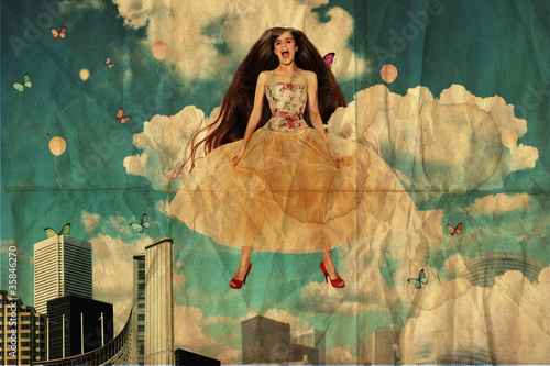Photo: art collage with beatiful young woman art collage with beatiful young woman