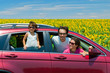 Family vacation. Parents with child in car trip Family vacation. Parents with child in car trip