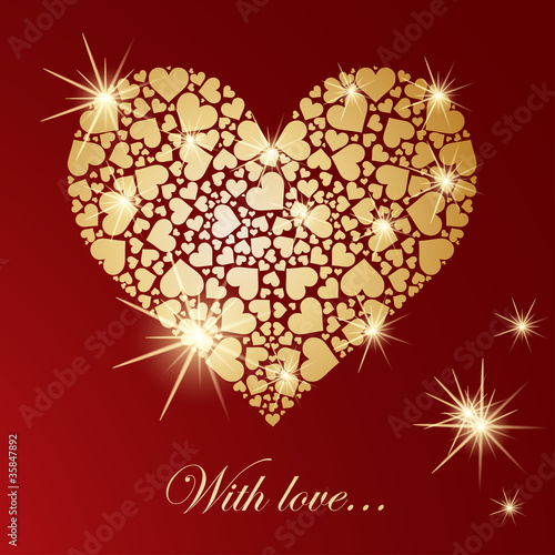 Vector: Abstract golden heart with glowing lights Abstract golden heart with glowing lights