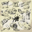 Set of Hand Drawn Artist's Stuff