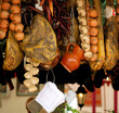 counter with hanging products at spring fair in barcelona, spain