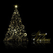 Abstract golden christmas tree with swirls and floral elements o
