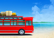 red bus adventure on beach red bus adventure on beach