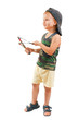 Little cute bully with a slingshot on a white background