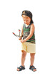Little cute bully with a slingshot on a white background