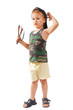 Little cute bully with a slingshot on a white background