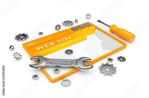 Illustration: Website development. WWW with tools isolated on white background Website development. WWW with tools isolated on white background
