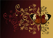 Abstract vector floral composition with butterfly