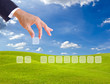 Photo: hand bring up blank button for add any word hand bring up blank button for add any word