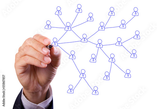 Photo: business man hand writing social network on whiteboard business man hand writing social network on whiteboard