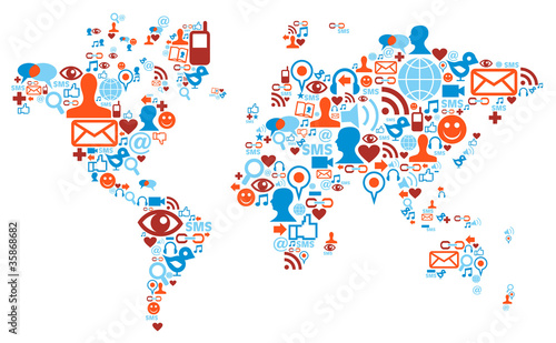 Vecteur : World map shape made with social media icons World map shape made with social media icons