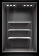 Vertical black storefront with shelves, vector
