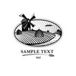 Vector: Agriculture landscape with mill, engraving Agriculture landscape with mill, engraving
