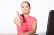 beautiful young business woman sitting at office desk beautiful young business woman sitting at office desk